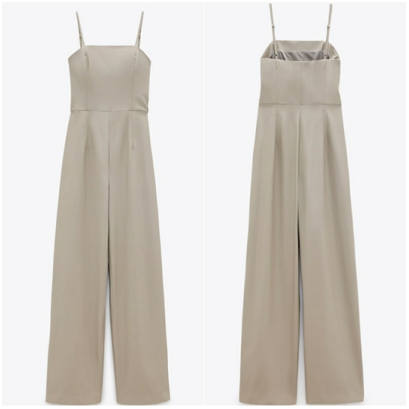 NWT ZARA | Faux Leather Long Jumpsuit Sand - Picture 5 of 11